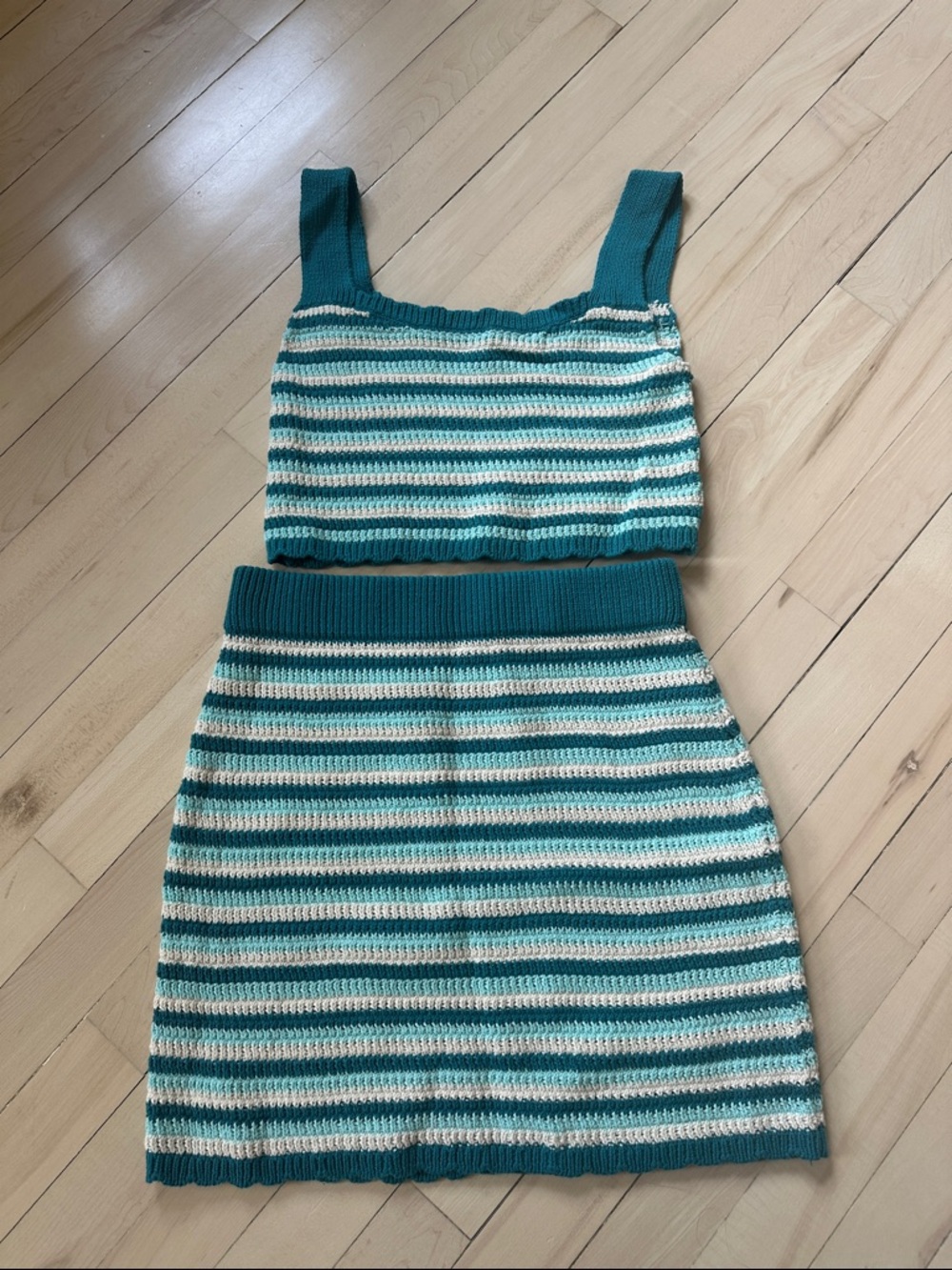wild fable Teal and Cream Striped Crochet Mini Skirt
